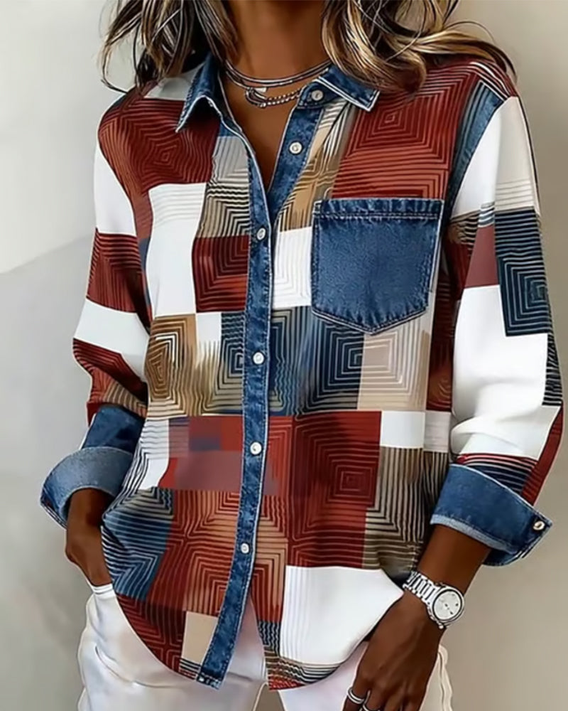 Karen® | Color Block Shirt Fashionable Collar