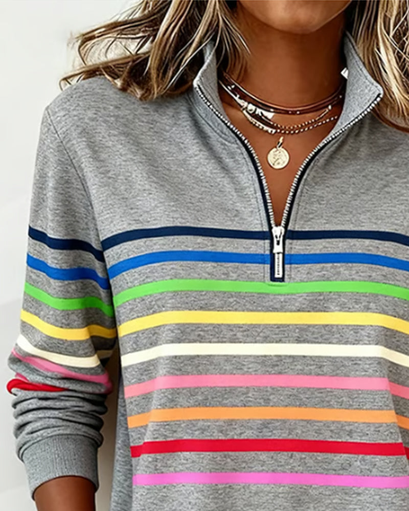 BARBARA® | CASUAL SWEATSHIRT WITH HALF ZIPPER OG ART-INSPIRERET PRINT
