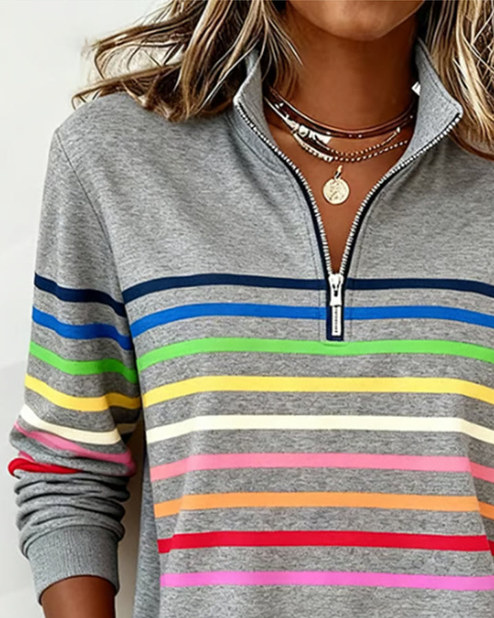 BARBARA® | CASUAL SWEATSHIRT WITH HALF ZIPPER OG ART-INSPIRERET PRINT