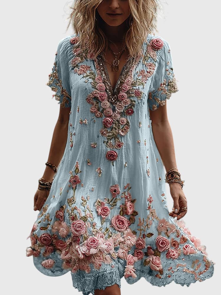 ISLA | LATE SUMMER MIDI DRESS WITH FLORAL CHARM
