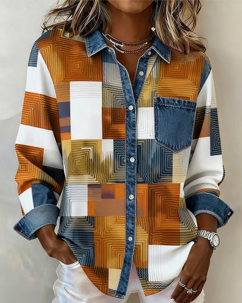 Karen® | Color Block Shirt Fashionable Collar