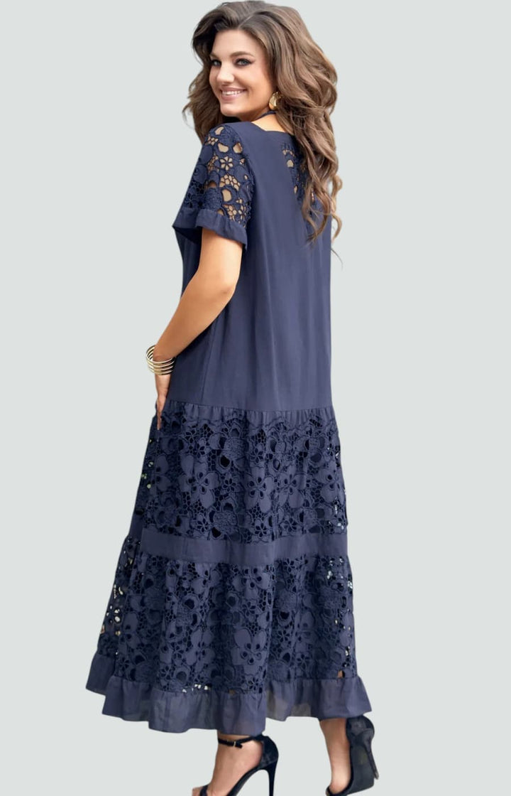 ALEGRÍA | VESTIDO LARGO DE ENCAJE AZUL MARINO
