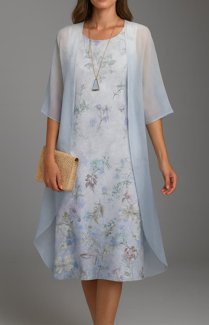 ELENA | MID-LENGTH FLORAL DRESS WITH STOLE