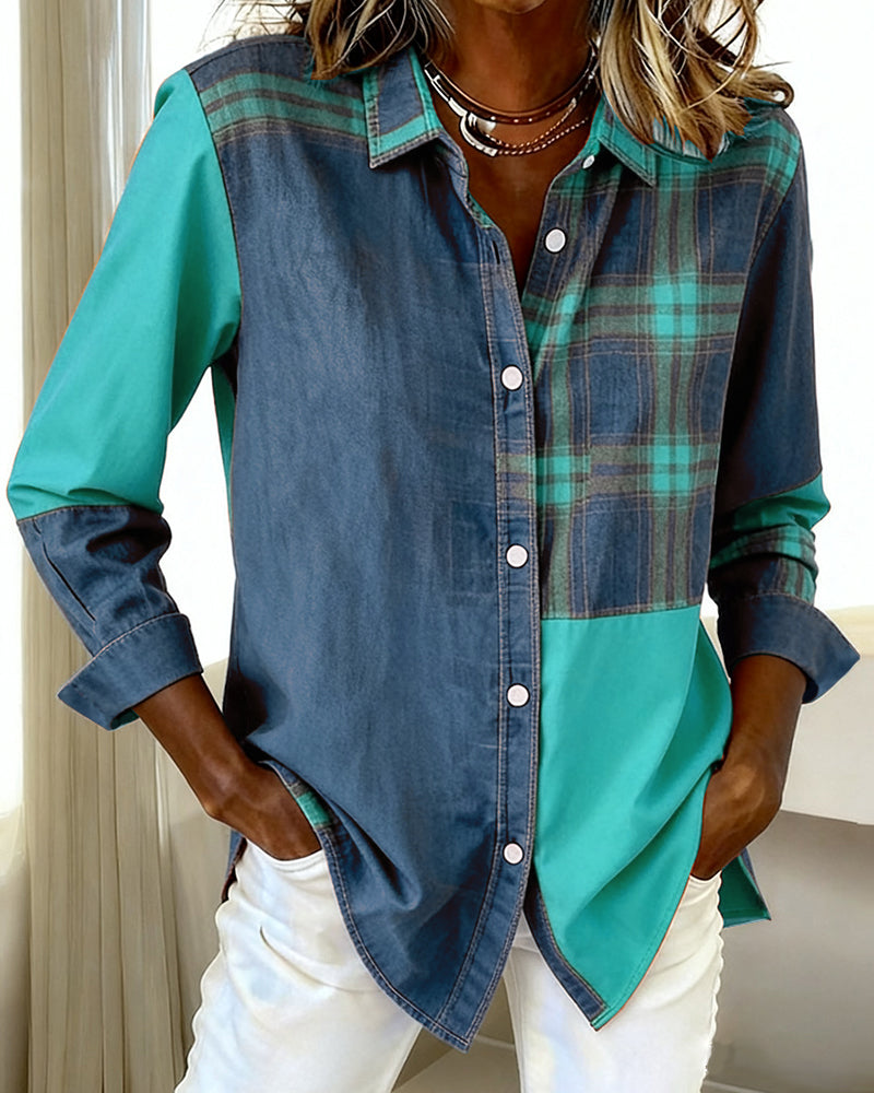 Cynthia® | Shirt with Notched Collar and Checked Contrast Design