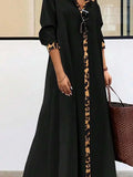 Women's Casual Solid Color Splicing Leopard Print Loose Dress