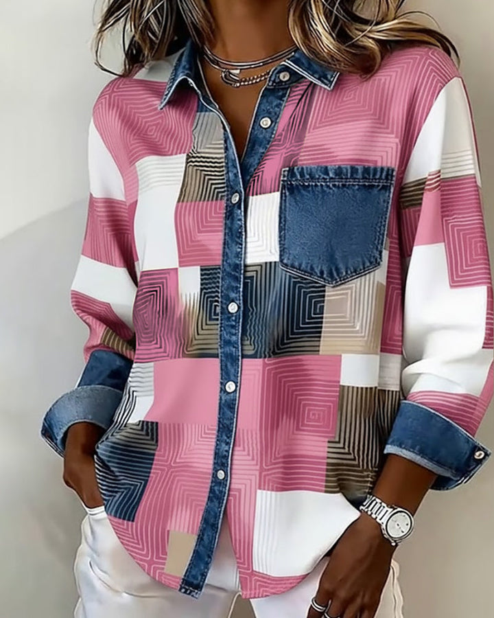 Karen® | Color Block Shirt Fashionable Collar