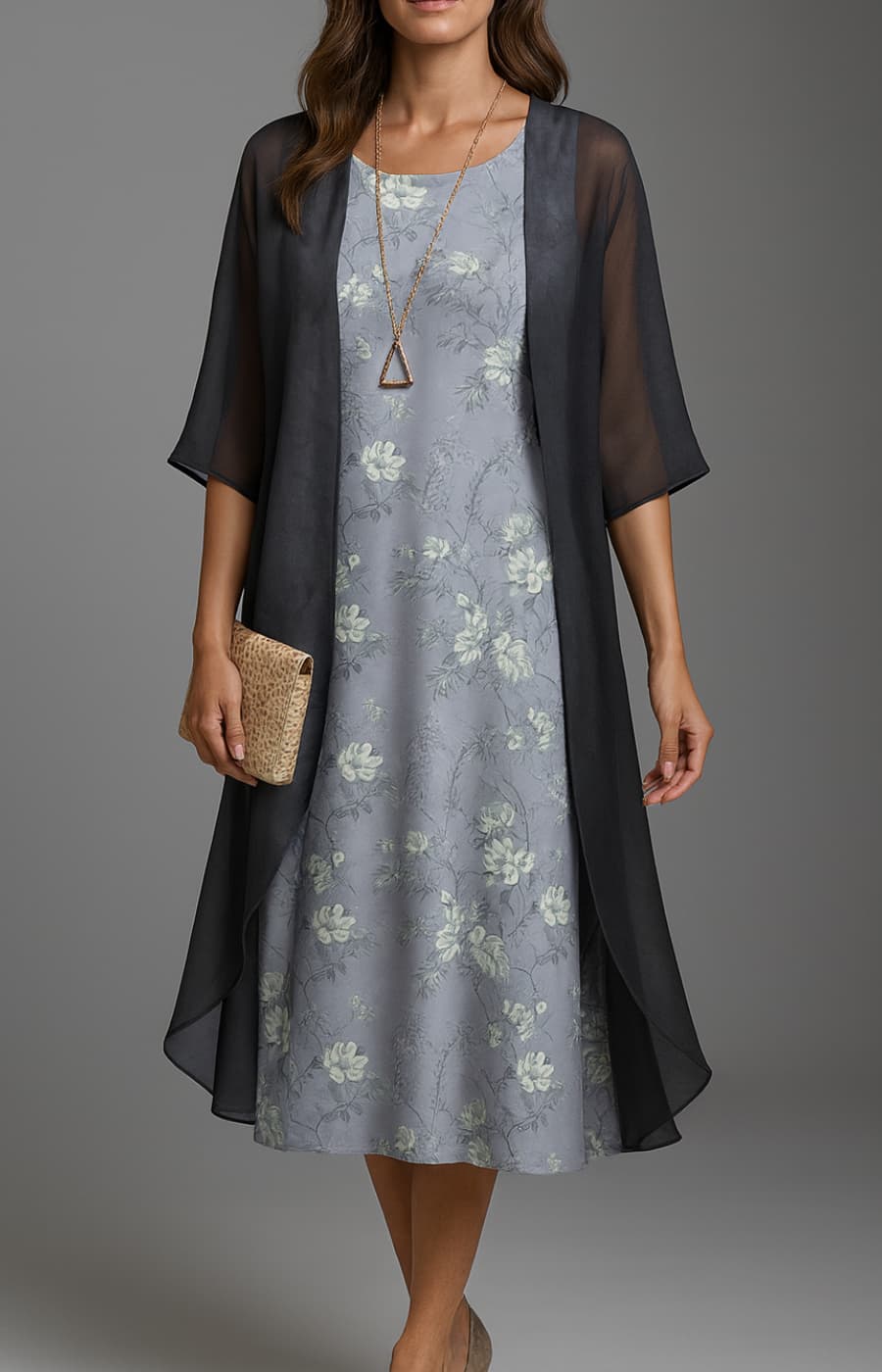 ELENA | MID-LENGTH FLORAL DRESS WITH STOLE