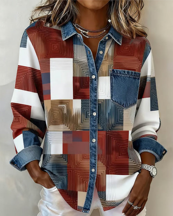 Karen® | Color Block Shirt Fashionable Collar