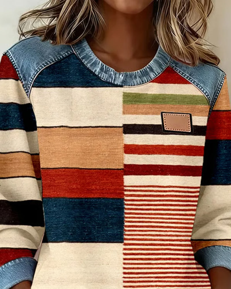 Donna® | Colorful Striped Sweater with Round Neck