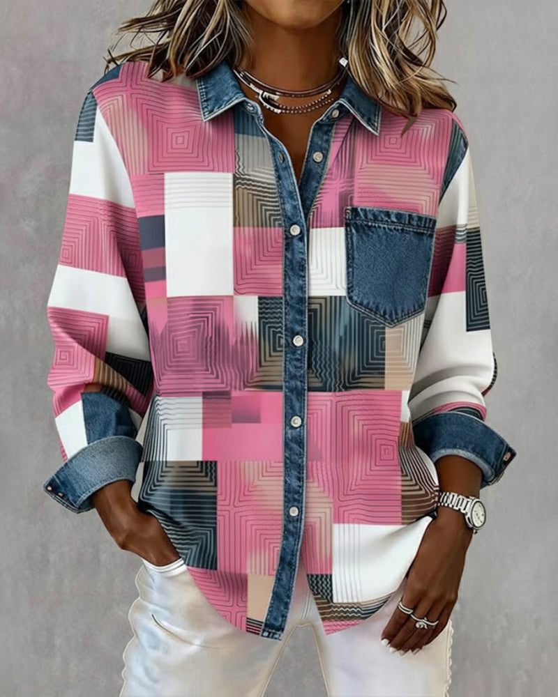 Karen® | Color Block Shirt Fashionable Collar