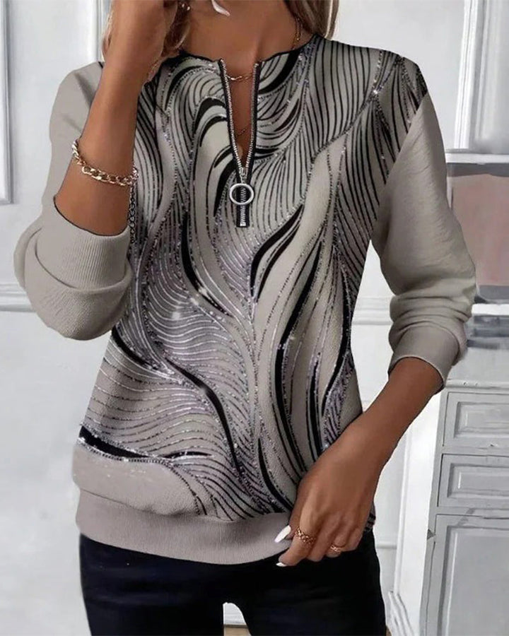 Susan® | Casual Printed Zip Sweatshirt