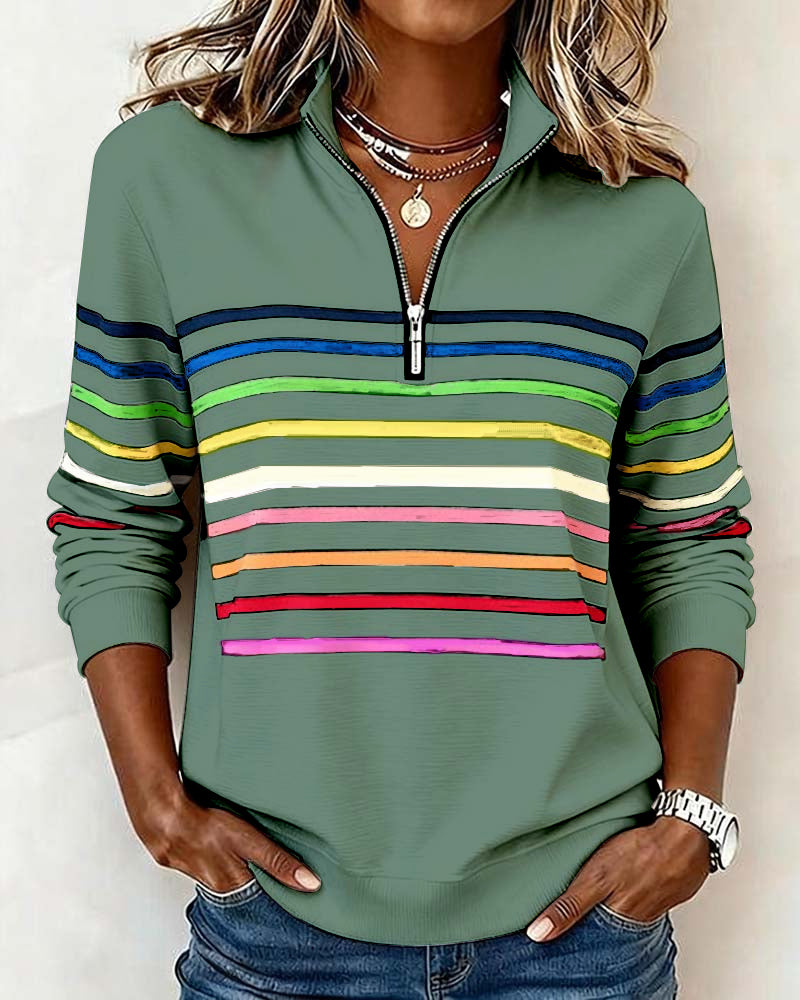 BARBARA® | CASUAL SWEATSHIRT WITH HALF ZIPPER OG ART-INSPIRERET PRINT