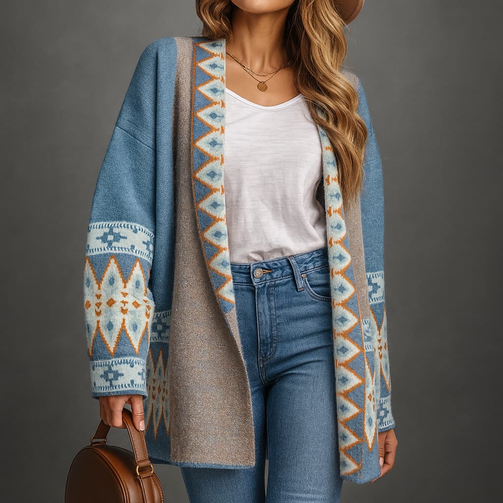 ISABELLA | BLUE AZTEC COMFORTABLE CARDIGAN