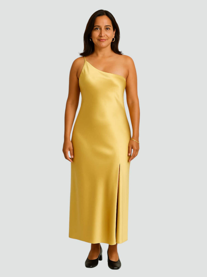 VALENTINA | VESTIDO MAXI SATINADO CON ABERTURA