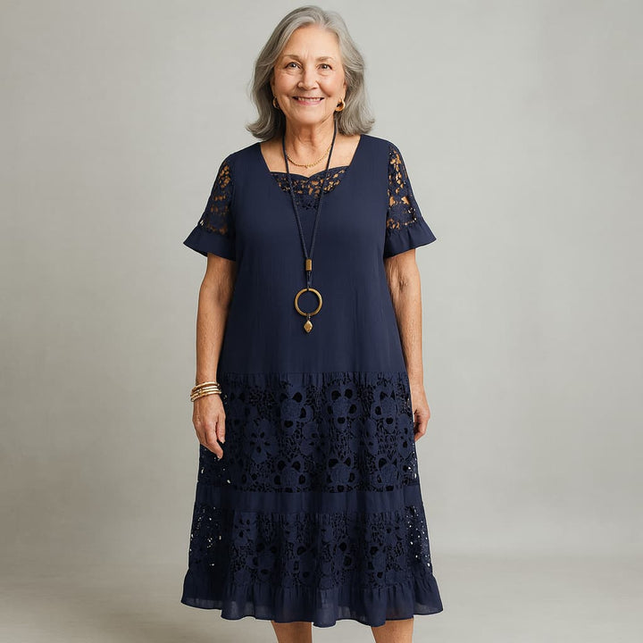 ALEGRÍA | VESTIDO LARGO DE ENCAJE AZUL MARINO