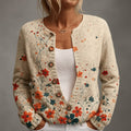 Vintage Flower Art Print Buttoned Cardigan Sweater