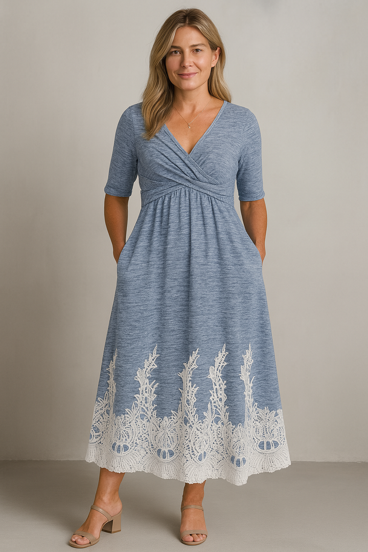 Women's Casual Printed Short Sleeve V-Neck High Waist Dress