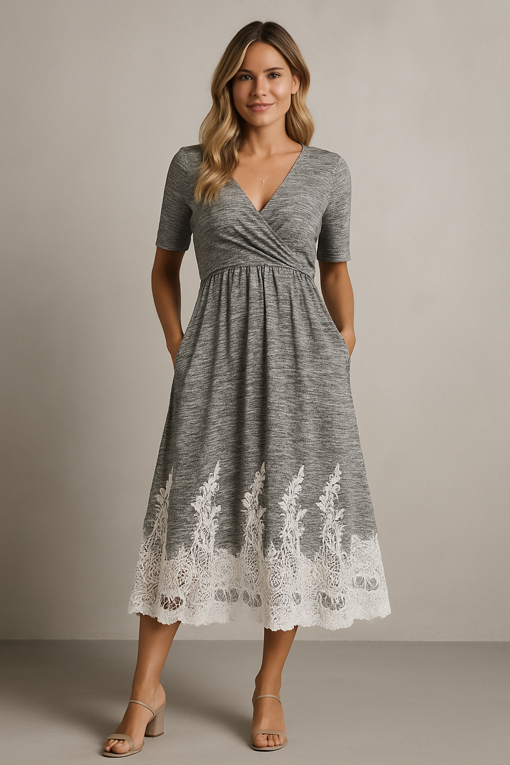 Women's Casual Printed Short Sleeve V-Neck High Waist Dress