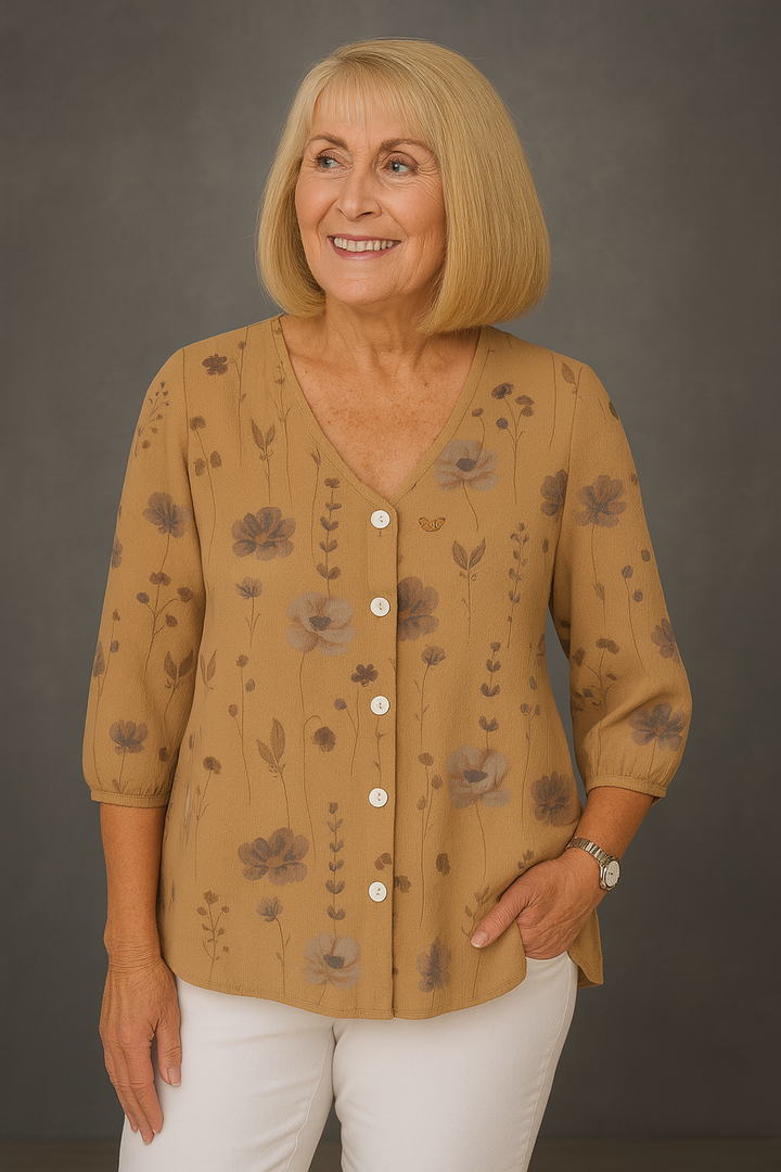 VANESA | CAMISA FLORAL CON CORTE RELAJADO Y DETALLES FEMENINOS