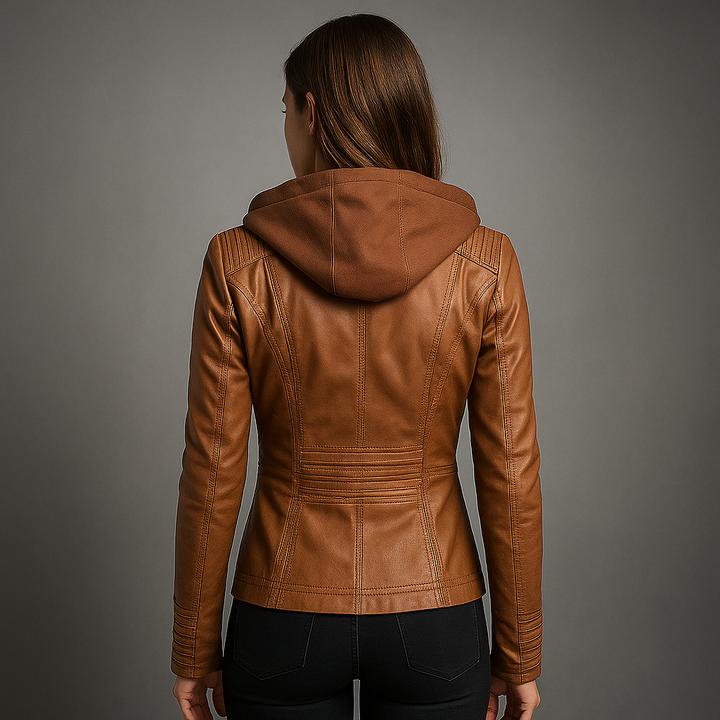 CAMILLE | ELEGANT FAUX LEATHER HOODED JACKET