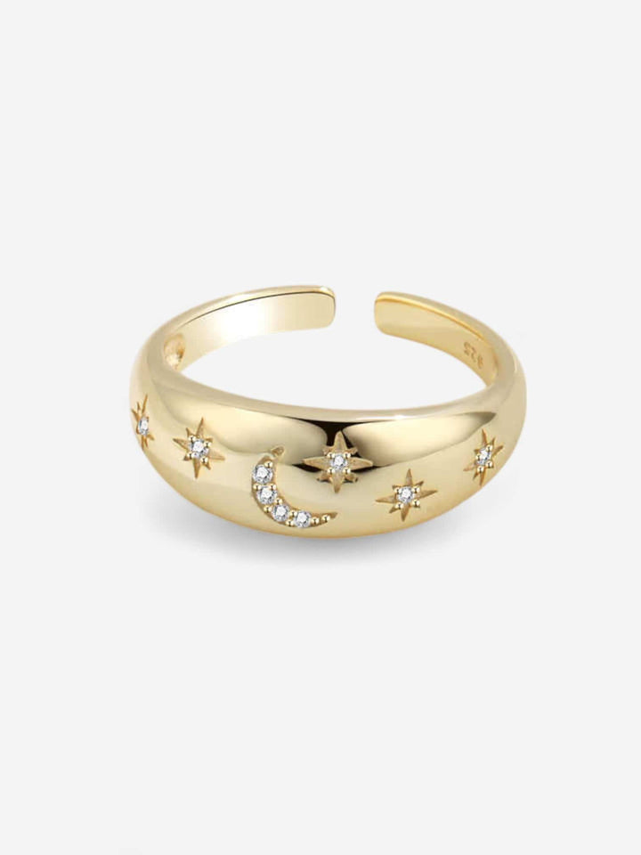 STELLAR DREAMS | ANILLO CON LUNA CRECIENTE Y ESTRELLAS