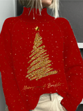Holiday fir tree Turtleneck | Soft High-Neck Holiday Glow Sweater