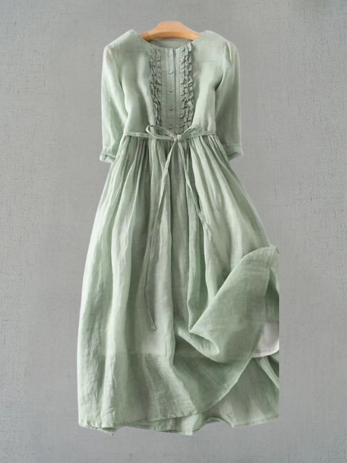 Arya - Abito da Donna in Stile Retro con Collo Rotondo e Lacci in Vita