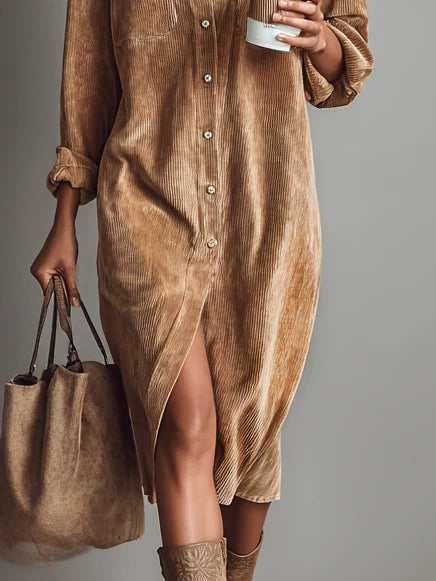 CAMILA | CORDUROY SHIRT MIDI DRESS
