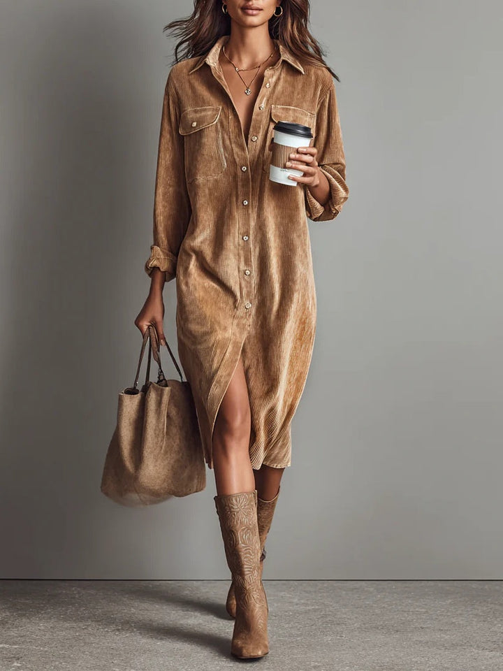 CAMILA | CORDUROY SHIRT MIDI DRESS