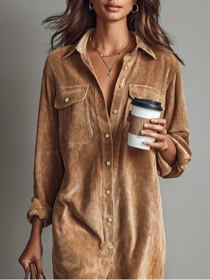CAMILA | CORDUROY SHIRT MIDI DRESS