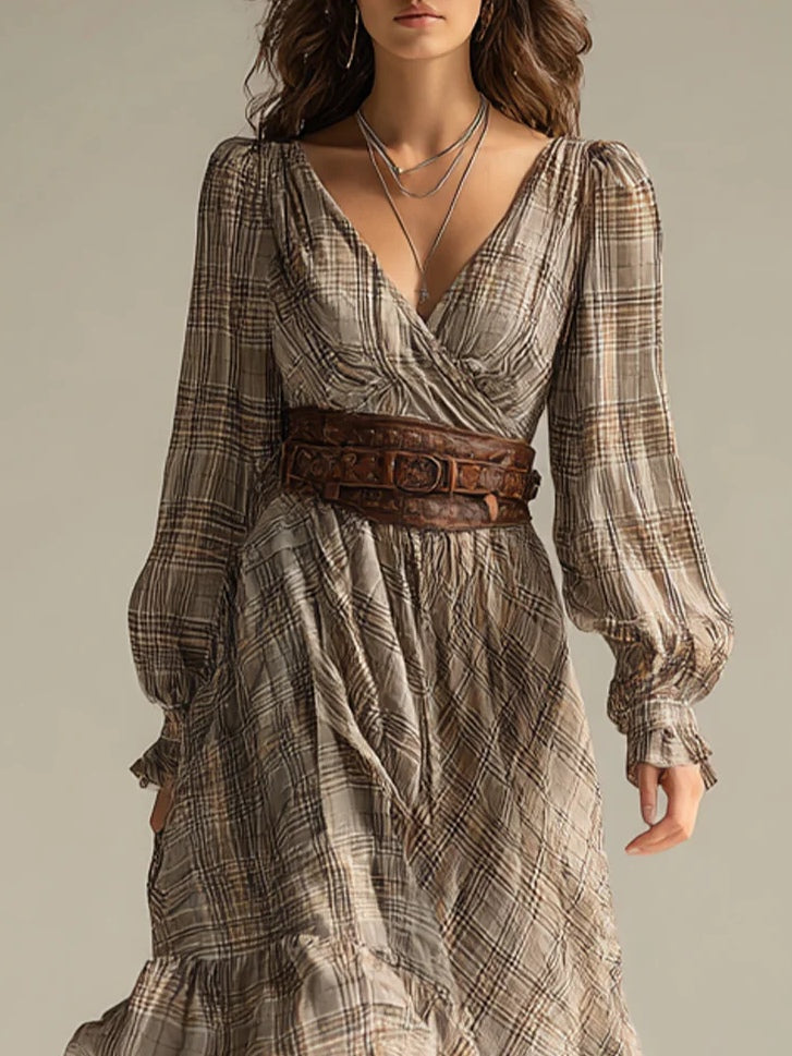 VALERIA | PLAID WRAP MAXI DRESS