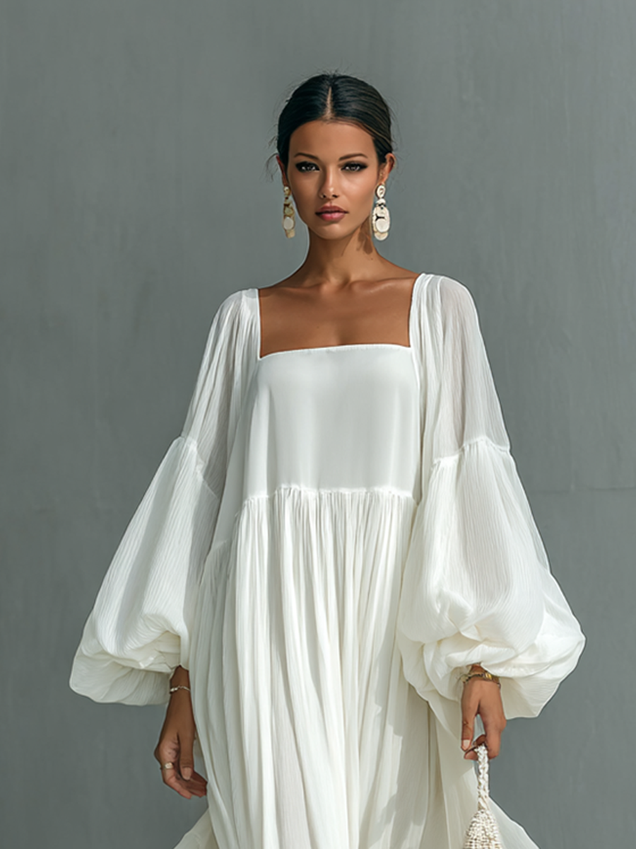 ALBA | FLOWING BALLOON-SLEEVE MAXI DRESS