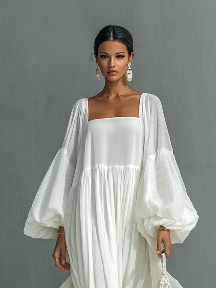 ALBA | FLOWING BALLOON-SLEEVE MAXI DRESS