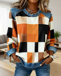 Joyce® | Sweatshirt with Check Patchwork and Contrast Color
