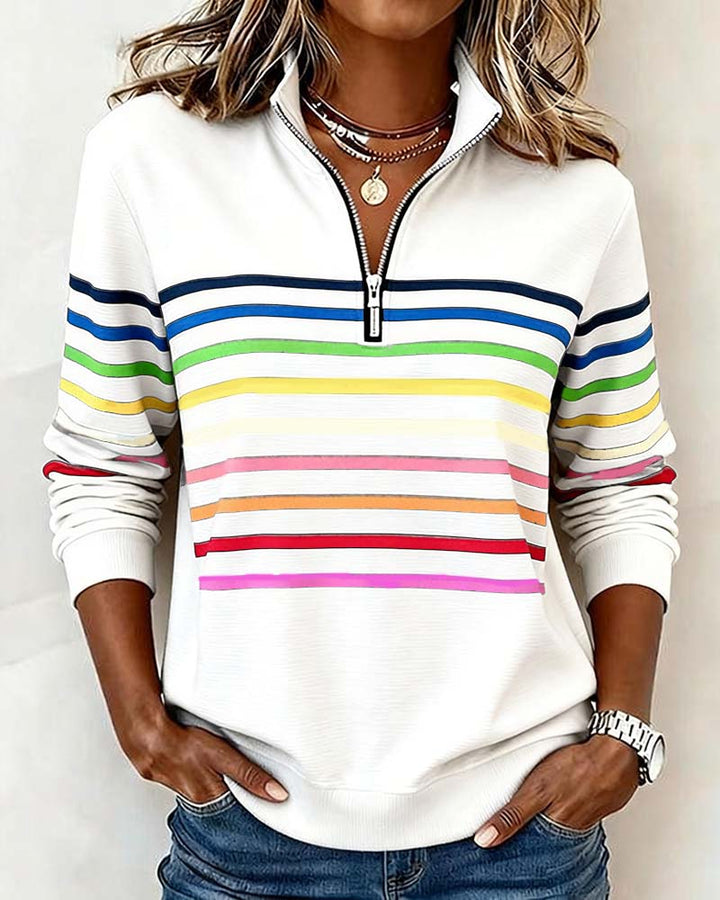 BARBARA® | CASUAL SWEATSHIRT WITH HALF ZIPPER OG ART-INSPIRERET PRINT