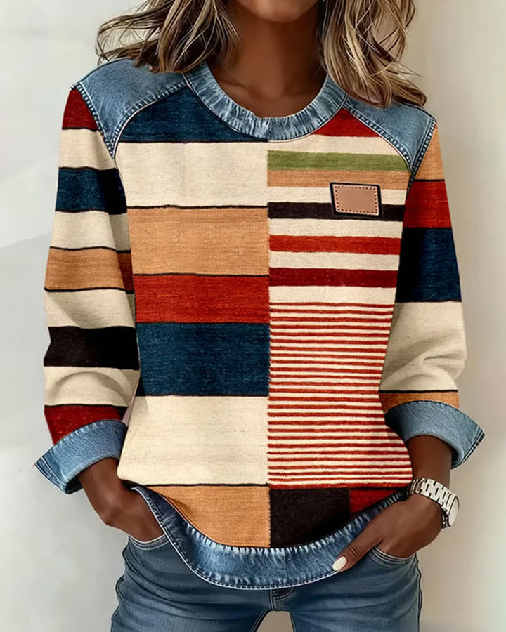 Donna® | Colorful Striped Sweater with Round Neck