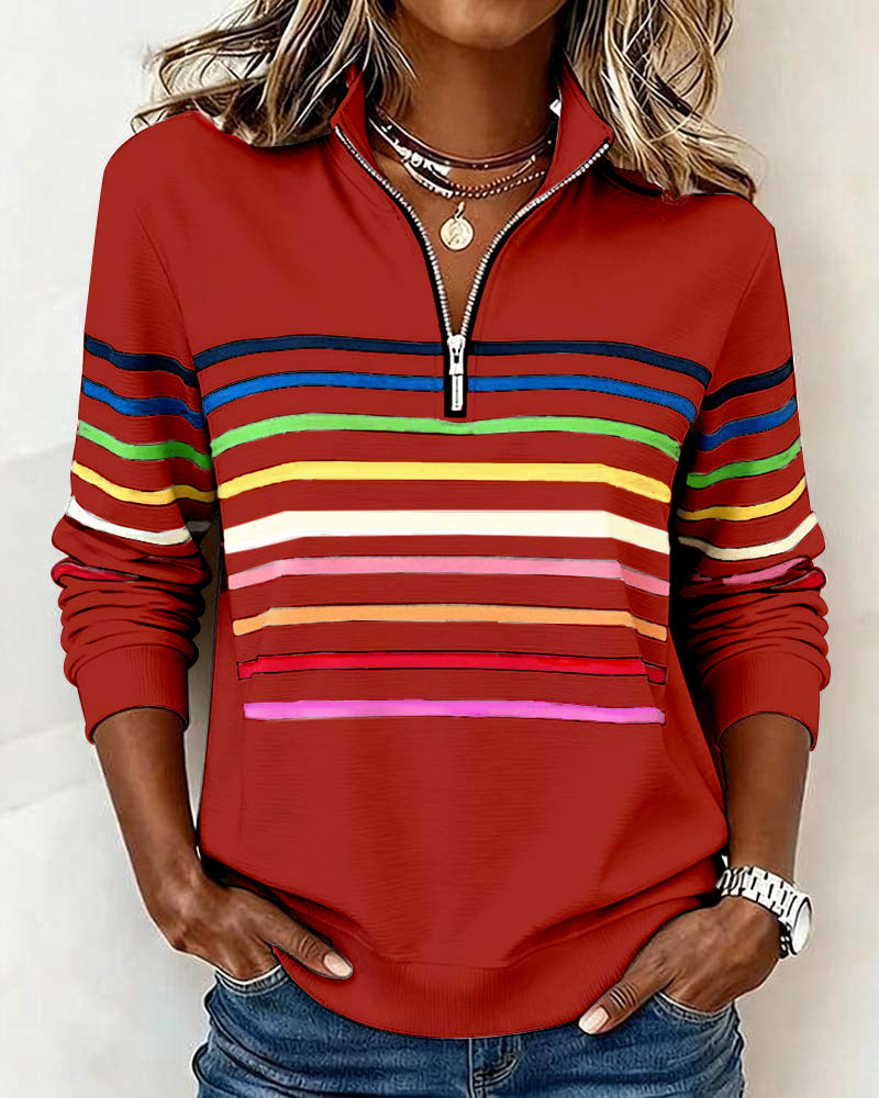 BARBARA® | CASUAL SWEATSHIRT WITH HALF ZIPPER OG ART-INSPIRERET PRINT