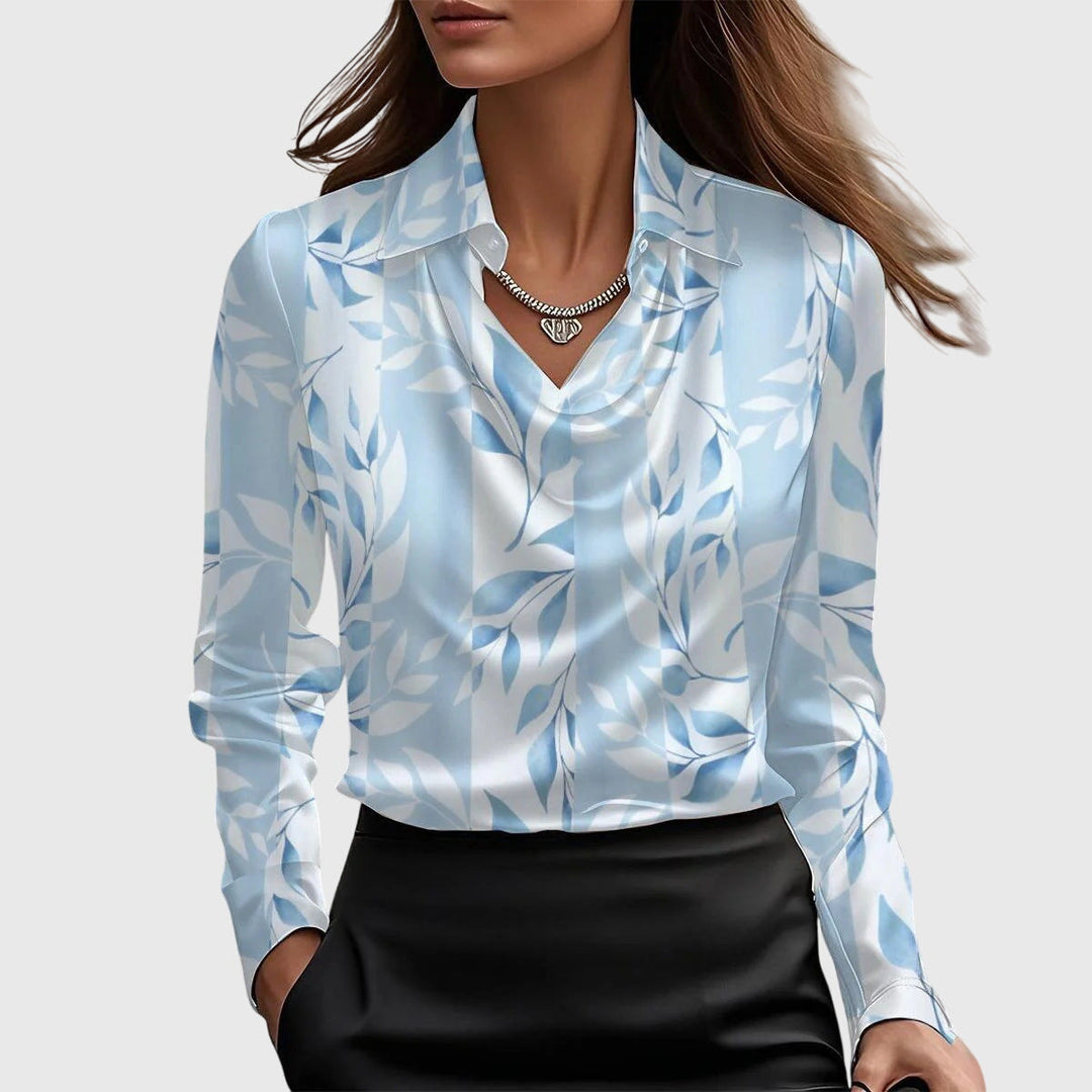 Sylvie | Luxe Shiny Blouse with Pleated Neckline