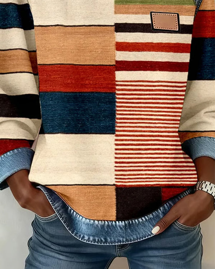 Donna® | Colorful Striped Sweater with Round Neck