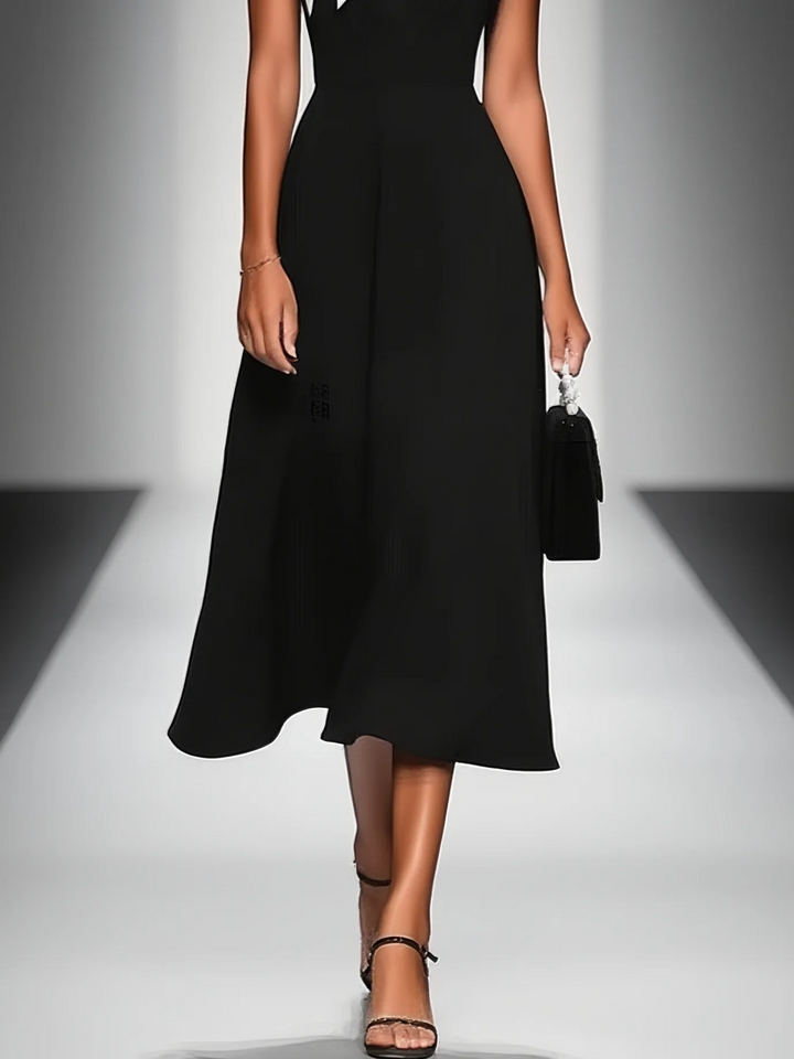 Women's Colorblock Square Neck Cap Shoulder Sleeve Waist Midi Dress