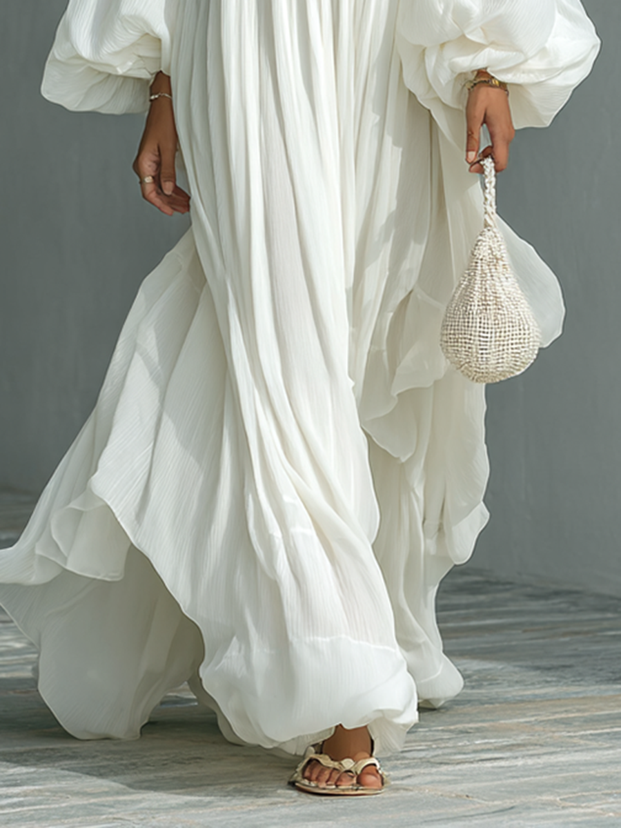 ALBA | FLOWING BALLOON-SLEEVE MAXI DRESS