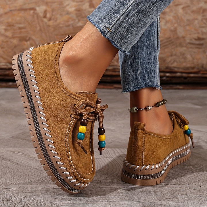 Women’s Vintage Beaded Lace-Up Loafers