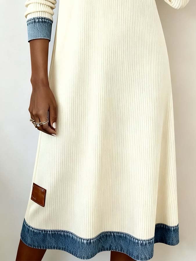 BEATRICE | DENIM TRIM SWEATER DRESS