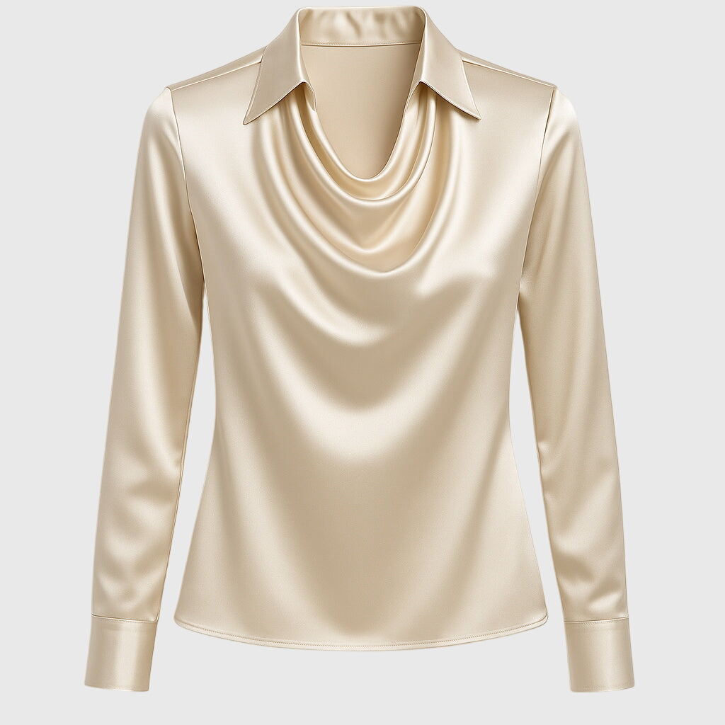 Sylvie | Luxe Shiny Blouse with Pleated Neckline