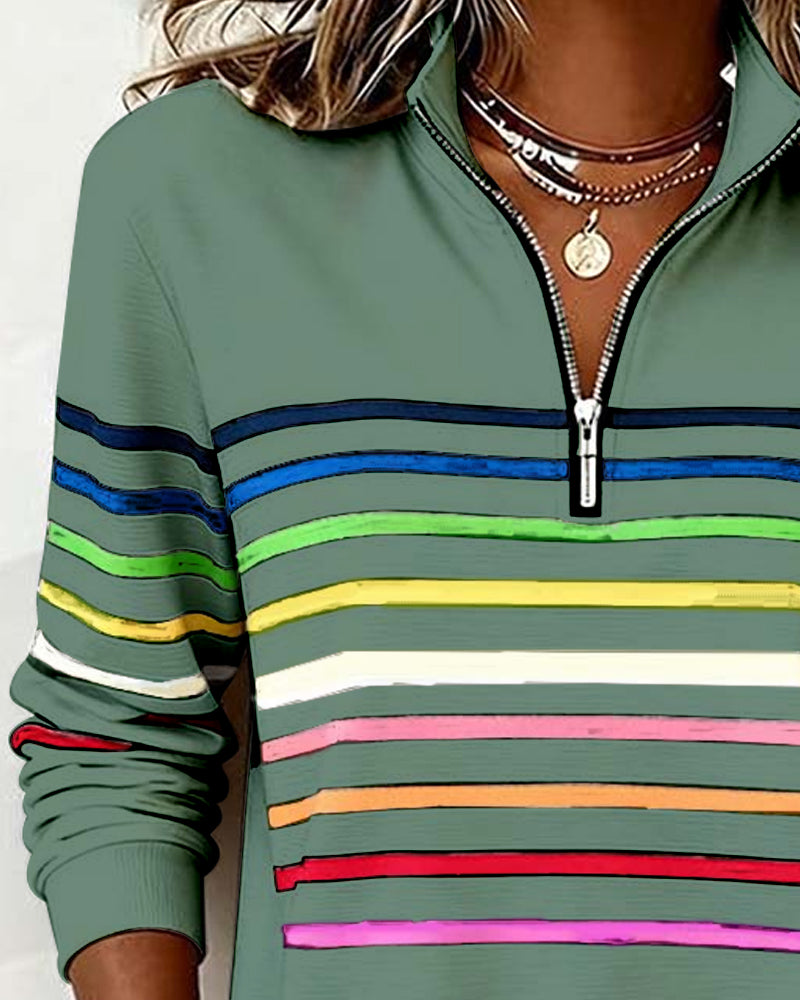 BARBARA® | CASUAL SWEATSHIRT WITH HALF ZIPPER OG ART-INSPIRERET PRINT