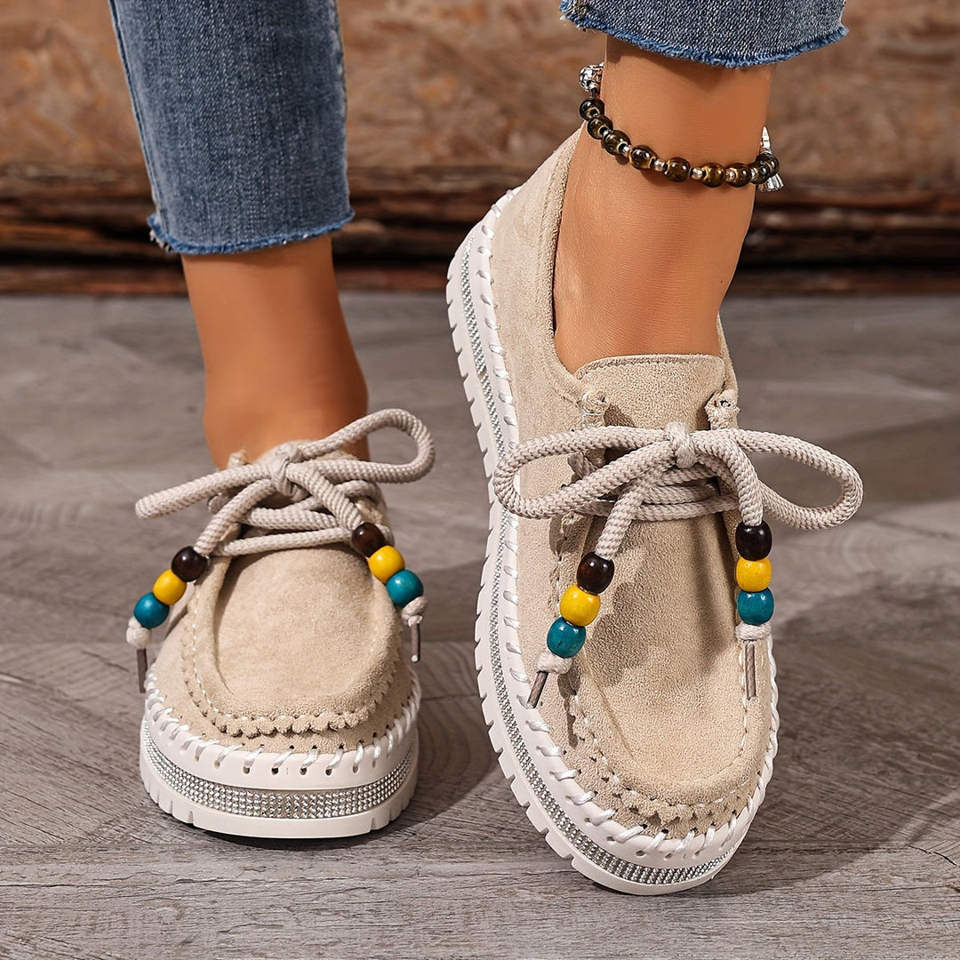 Women’s Vintage Beaded Lace-Up Loafers