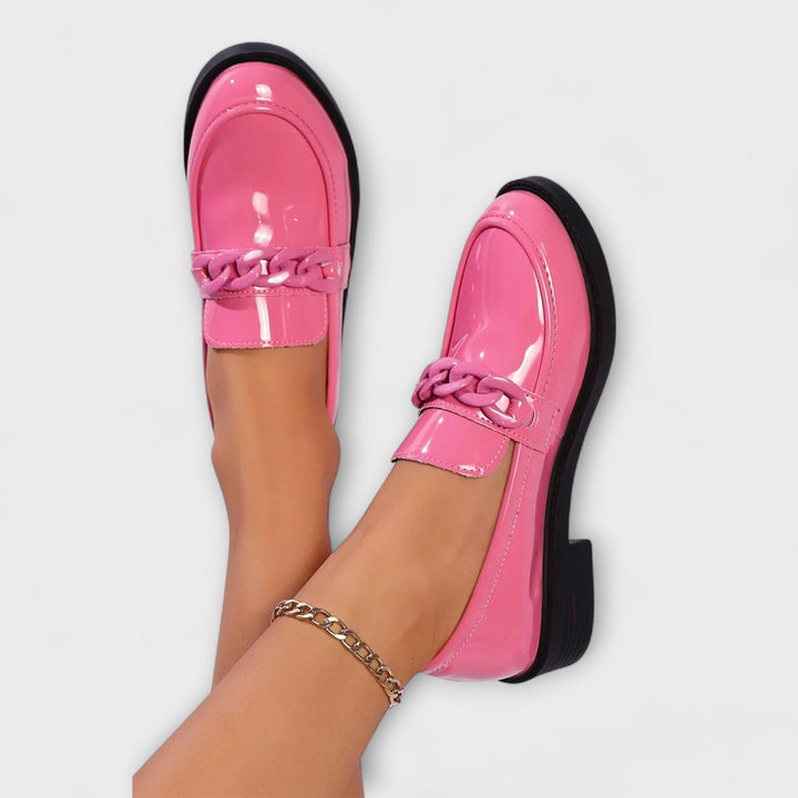 MELANIE | PINK CHAIN SOFT STEP LOAFERS