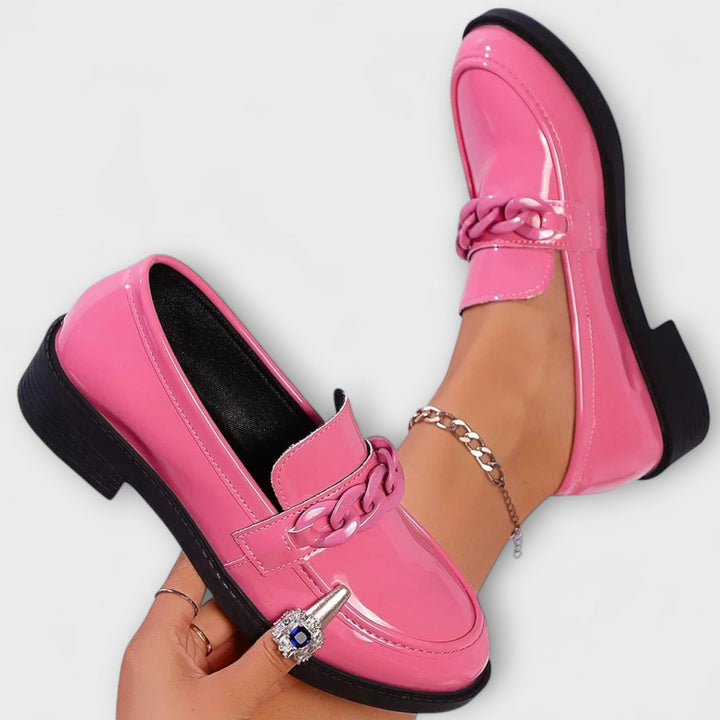 MELANIE | PINK CHAIN SOFT STEP LOAFERS