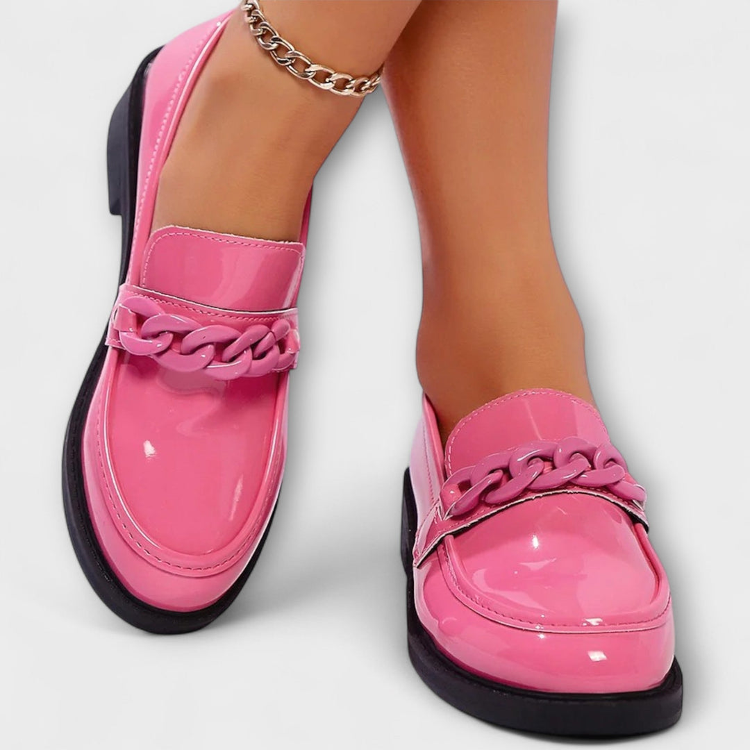 MELANIE | PINK CHAIN SOFT STEP LOAFERS