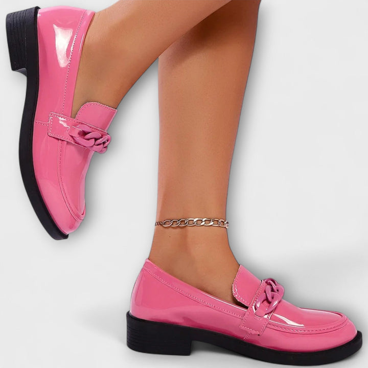 MELANIE | PINK CHAIN SOFT STEP LOAFERS